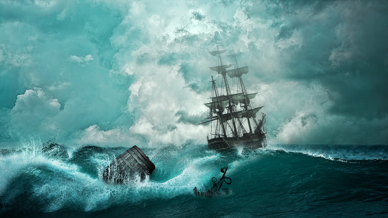 Segelschiff auf bewegtem Meer